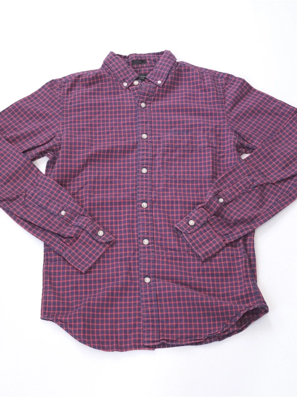 JCrew Red & Navy  Checked Plaid Oxford Slim Shirt - Mens Extra Small